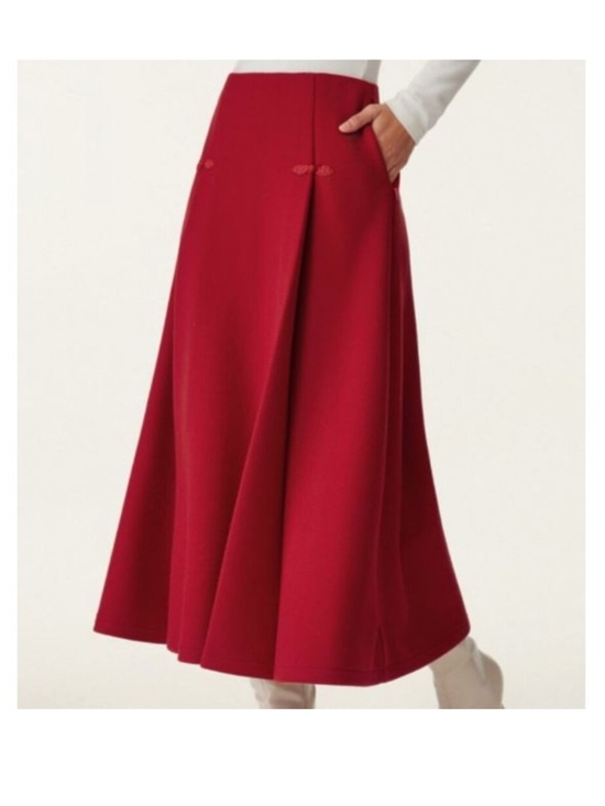 OGL Dresses & Skirts - NWT OGL CashSoft Wool-like Frog Button A-Line Midi Skirt Limited Edition Red L‎